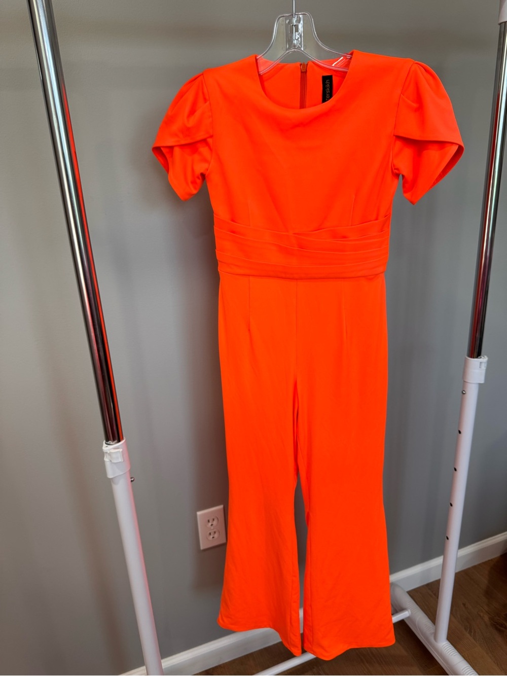 Kids Orange Short-Sleeve Jumpsuit with Pleated Waist Pageant